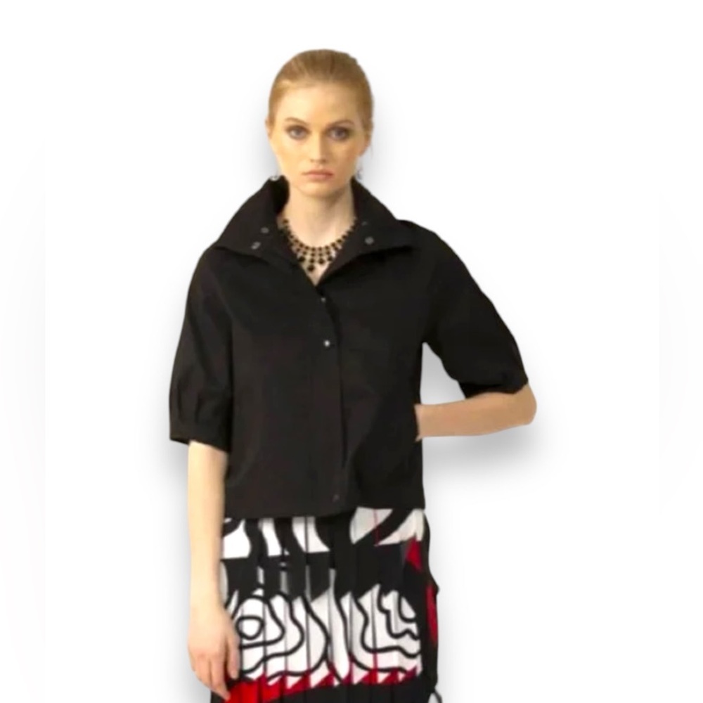 Samuel Dong Women’s Short Sleeve Dupioni Cropped Bolero Jacket, Black, size M